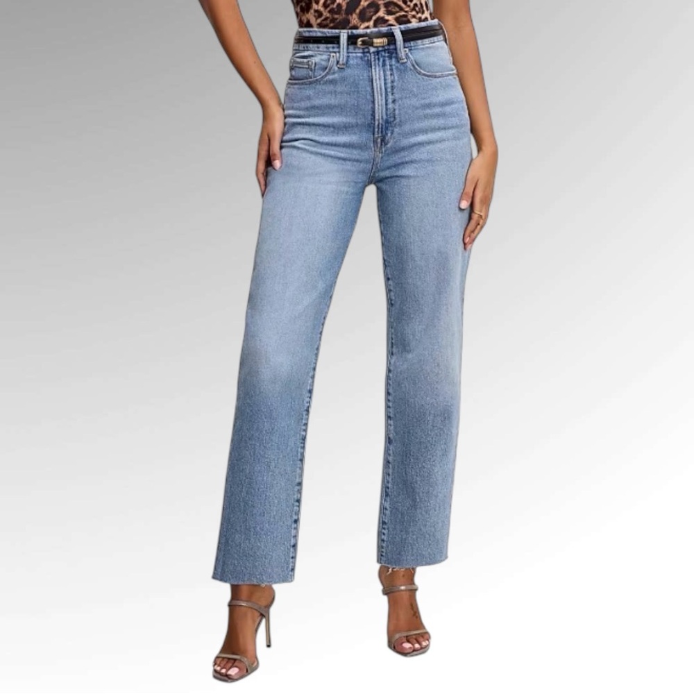 New! GOOD AMERICAN GOOD BOY STRAIGHT CROPPED Women's Blue Jeans